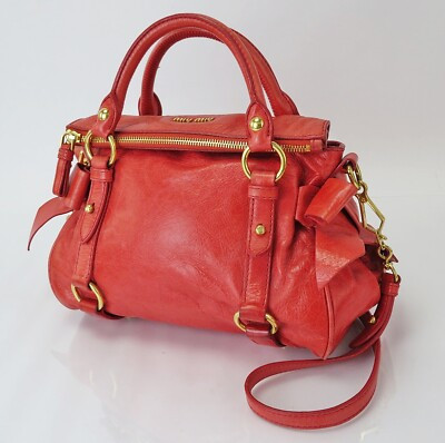 Auth MIU MIU Red Leather & Side Ribbon 2-Way Hand Shoulder Bag Purse #60243  | eBay | eBay US