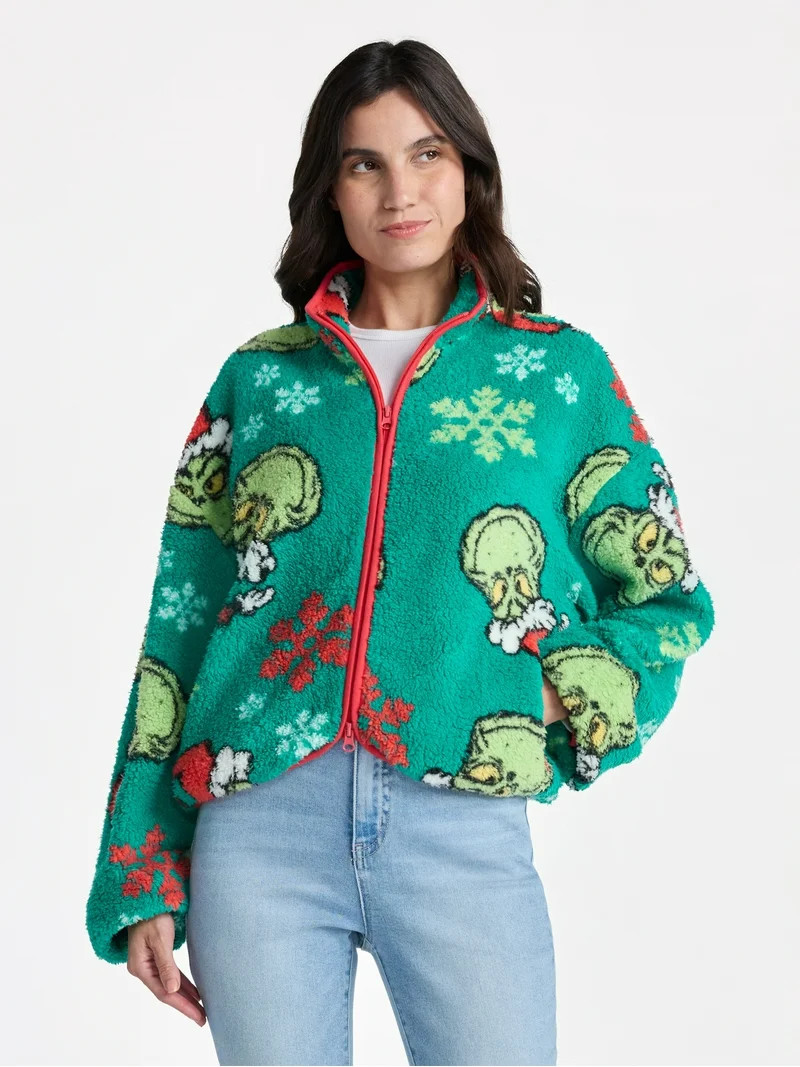 The Grinch Women’s Christmas Print Woobie Fleece Jacket, Sizes XXS-XXL | Walmart (US)