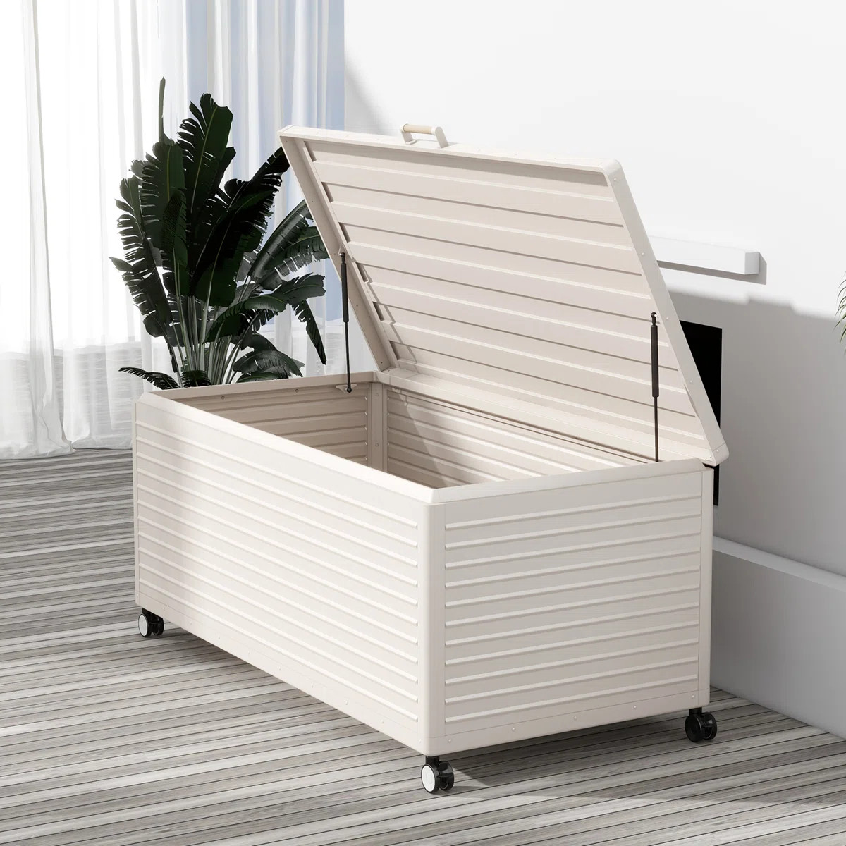134 Gallon Large Outdoor Deck Box with Wheels | Wayfair North America
