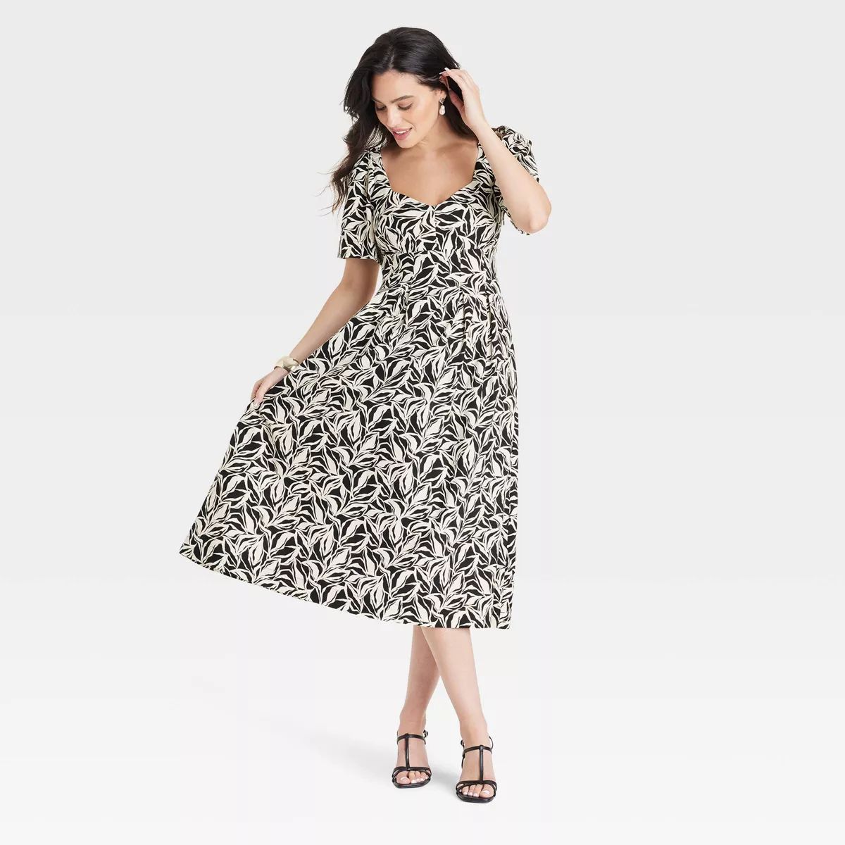 Women's Linen Puff Short Sleeve Midi Dress - A New Day™ | Target