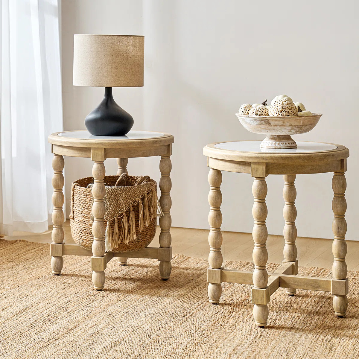 Aristidh 20"W Traditional Solid Wood End Table With Marble Pattern Top Set Of 2 | Wayfair North America