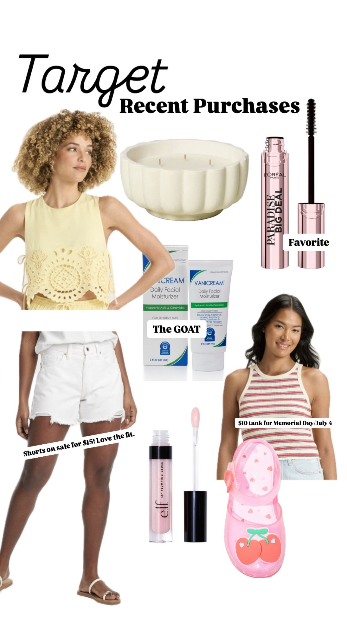 Target recent purchases — favorite mascara, GOAT daily moisturizer, shorts on sale for $15! Best scented candle. 

#LTKBeauty #LTKFamily #LTKFindsUnder50