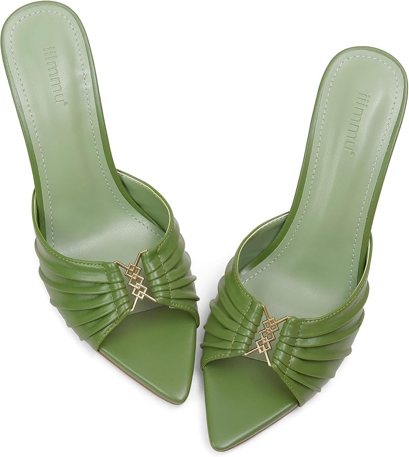 iiimmu 3.5 IN Stiletto Mules High Heels with Pointed Peep Toe Heeled Sandals Faux Leather | Amazon (US)