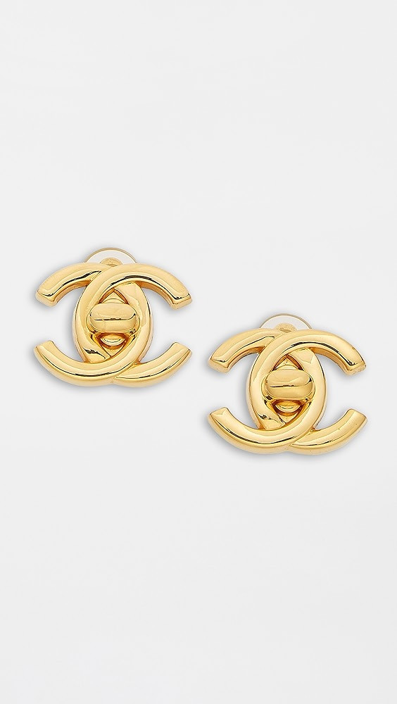 Chanel Gold Turnlock Medium Earrings | Shopbop