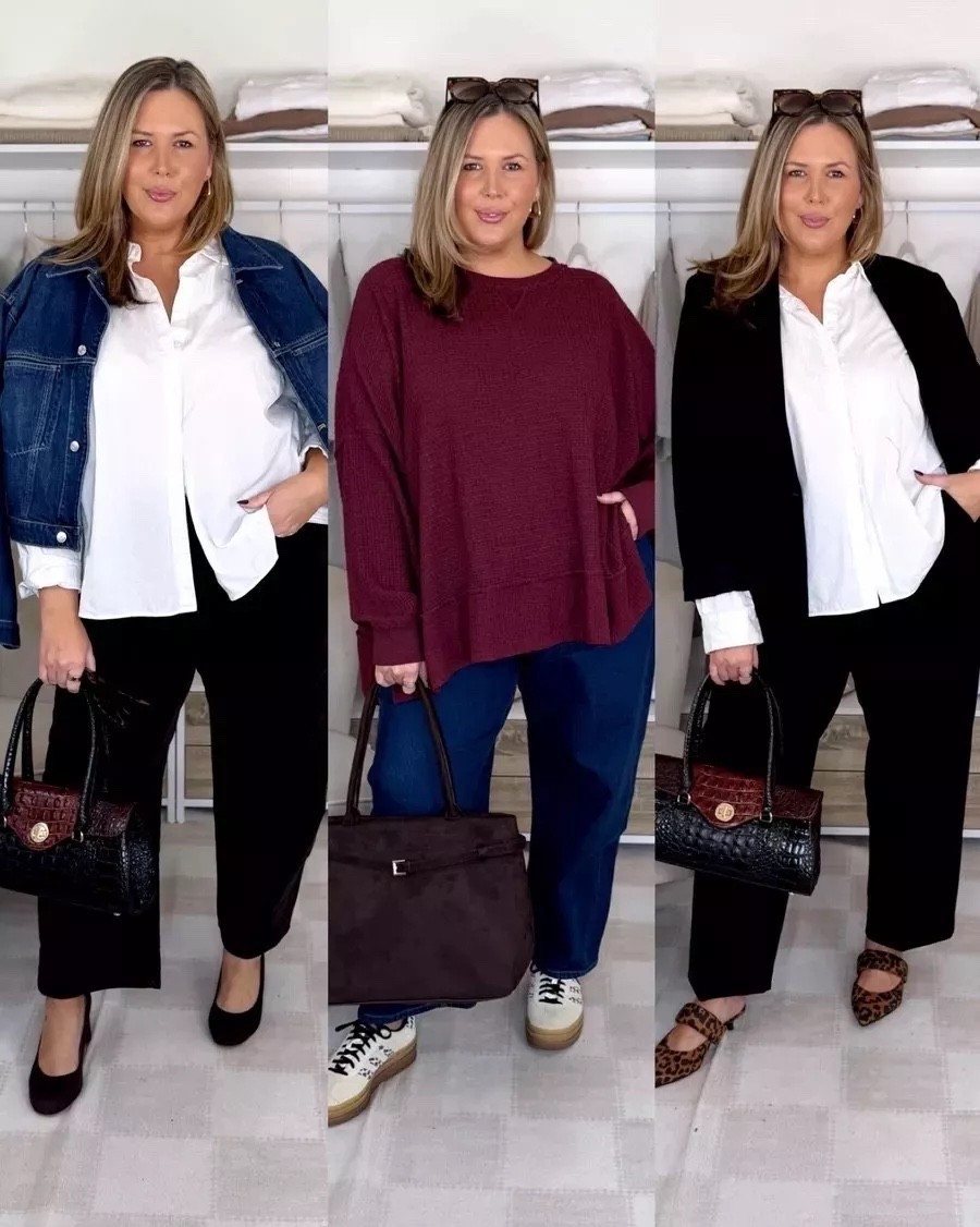 The corduroy pants, button down, and denim jacket are all on sale!!!! 1. I got 2X regular in the corduroys and they fit true to size with a little extra room in the waist! White button up runs true to size, I’m in the 2X! Denim jacket TTS, I’m in 2X! 2. The jeans fit about the same as the corduroy, a nice comfortable fit! I’m in 2X regular length! The top is a XXL! 3. For the black ponte pants I got my regular size 2X but I think I’d like 3x for the tummy, and I am wearing them in petite! They run long! The blazer is a 2X! 

Plus size fashion, everyday outfit idea, spanx haul, barrel jeans, mom style, midsize outfit idea

#LTKPlusSize #LTKMidsize #LTKOver40