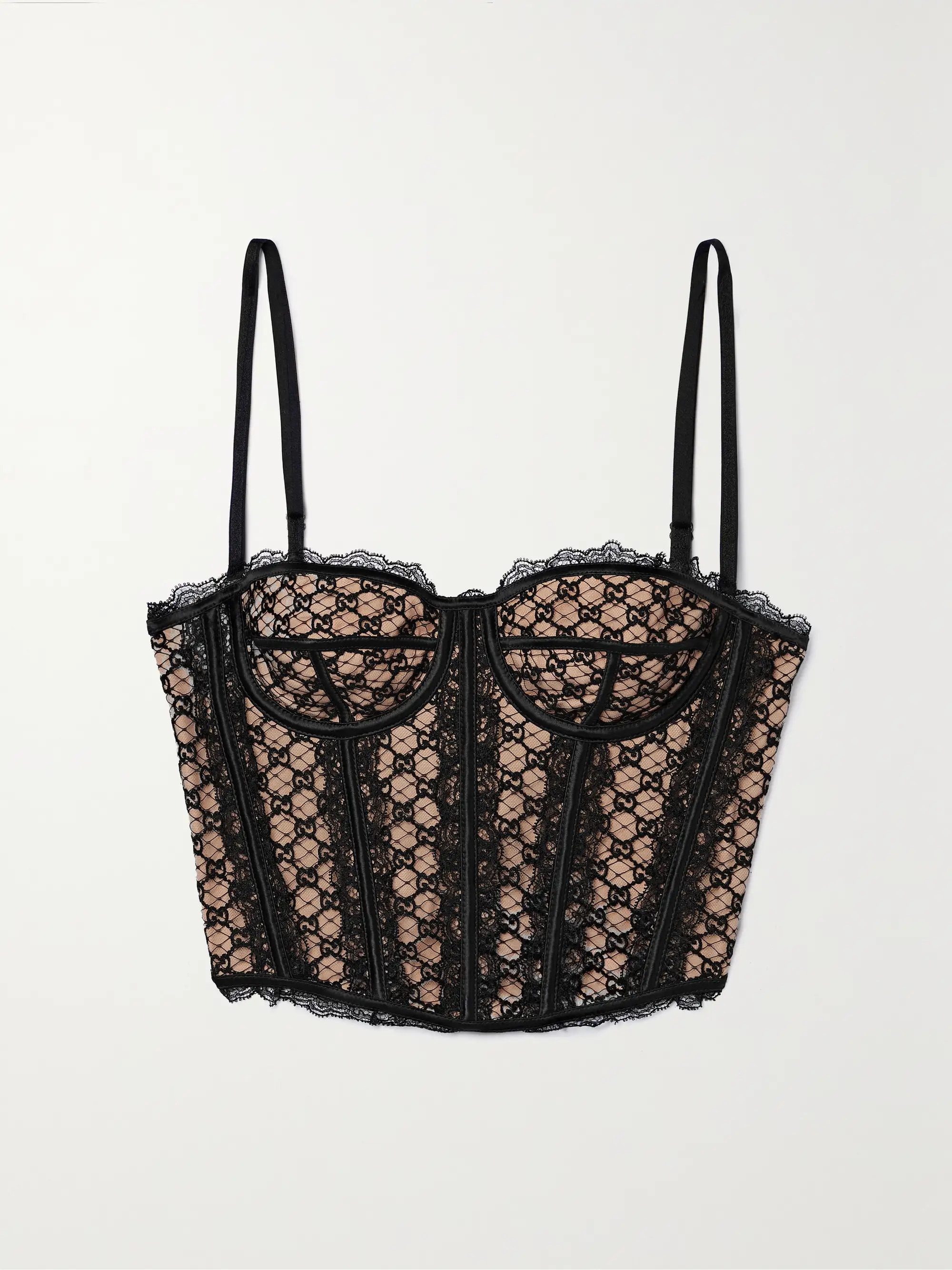 Lace-trimmed embroidered cotton-blend tulle and satin bustier top | NET-A-PORTER (US)