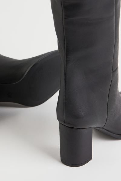 Kniehoge leren laarzen - Zwart - DAMES | H&M NL | H&M (DE, AT, CH, NL, FI)