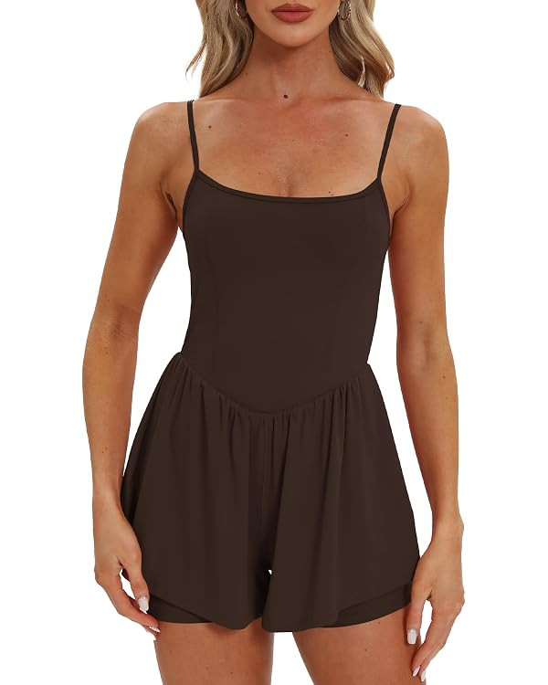 Beaully Women's Summer Sleeveless Athletic Rompers Spaghetti Strap Double Lined Shorts Jumpsuit O... | Amazon (US)