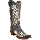 Corral Women's Circle G L5175 Multi-Colored Embroidered Leather Cowgirl Boots, Black, 11 Medium | Amazon (US)