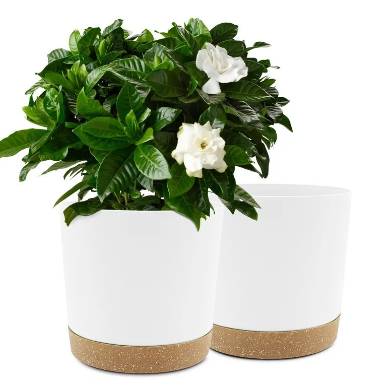 QCQHDU 2 Pack Plant Pot, 10 in White Plastic Indoor Planter with Drainage Holes and Removable Bas... | Walmart (US)