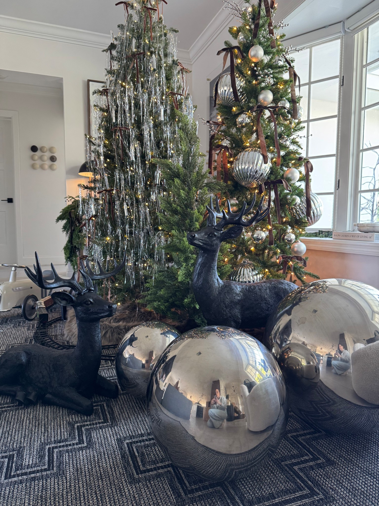 Tinsel Christmas tree with silver accents and deer 🖤✨

#LTKHoliday #LTKHome #LTKSeasonal