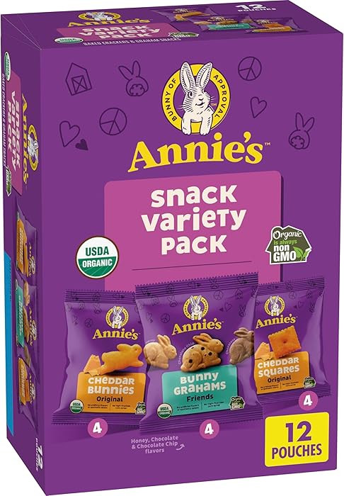 Annie's Organic Variety Pack, Cheddar Bunnies, Bunny Grahams and Cheddar Squares, 12 Pouches, 11 ... | Amazon (US)