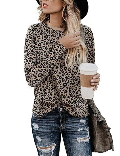 BMJL Women's Casual Cute Shirts Leopard Print Tops Basic Short Sleeve Soft Blouse | Amazon (US)