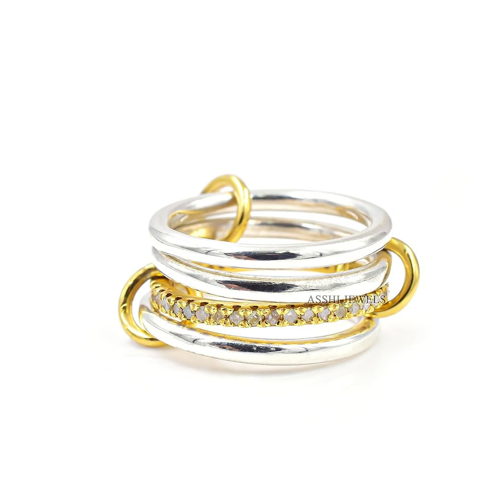 925 Silver Diamond 4 Set Connector Stacking Band Ring Jewelry (6 US) | Amazon (US)