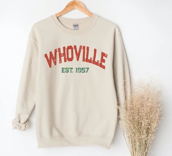 Whoville Vintage Vibe Christmas Sweatshirt, Grinch Inspired Sweatshirt | Etsy (US)