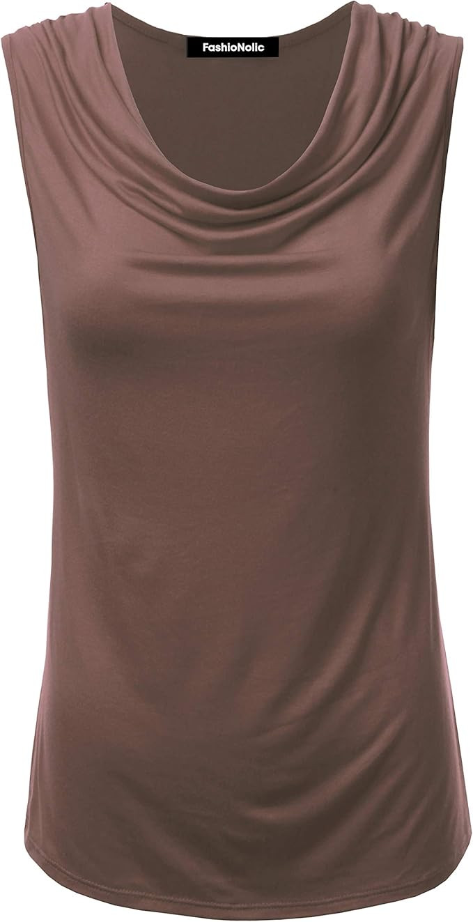 Women's Cowl Neck Ruched Draped Sleeveless Stretchy Blouse Casual Tank Top (Made in USA) | Amazon (US)