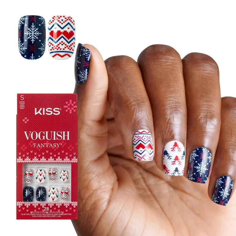 KISS Voguish Fantasy Holiday Press On Nails, ‘Snow Much Fun’, Multicolor, Short Squoval, 28 C... | Walmart (US)