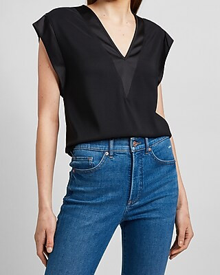 Satin V-Neck Top | Express