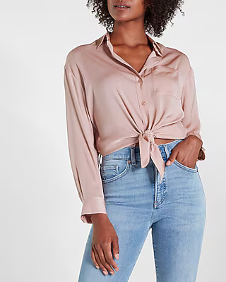 Satin Boyfriend Shirt | Express