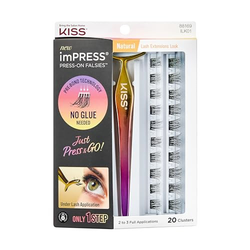 KISS imPRESS Falsies False Eyelashes, Lash Clusters, 'Natural', 12 mm, Includes 20 Clusters, 1 ap... | Amazon (US)