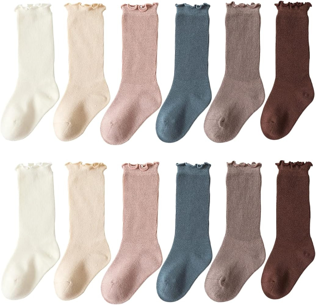 Baby Girls Cotton Socks Newborn Keep Warm Solid Color Sock Knee-High Stockings for Infant Toddler | Amazon (US)