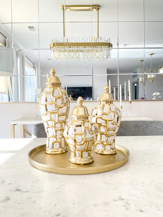 Gold Ginger Jar, Ginger Jar Vase, White Ceramic Vase, White and Gold Ginger Jar, Housewarming Gif... | Etsy (US)