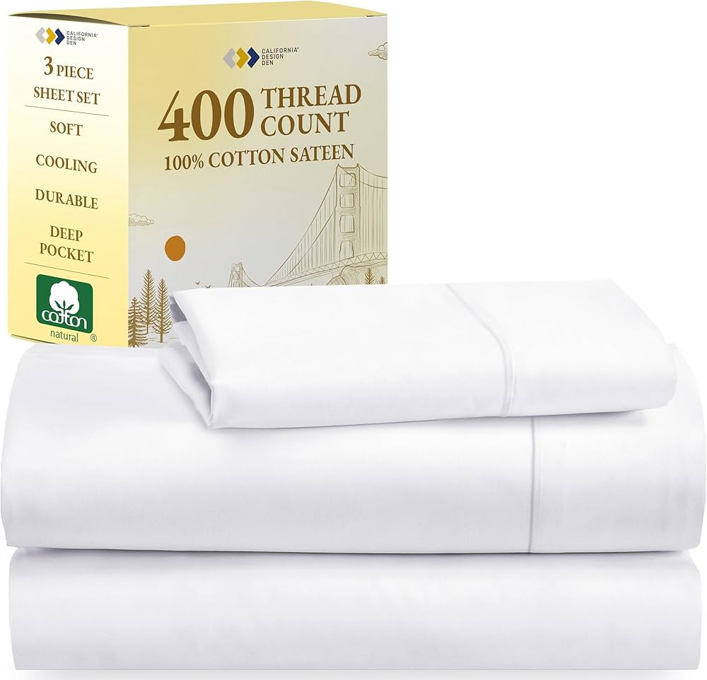 California Design Den Twin XL Sheets Set, Good Housekeeping Award Winner, 400 Thread Count Sateen... | Amazon (US)