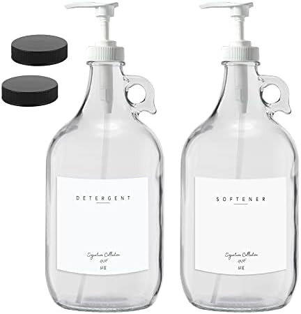 Laundry Detergent Dispenser for Laundry Room - Two Half Gallon Glass Jugs for Fabric Softener Dis... | Amazon (US)