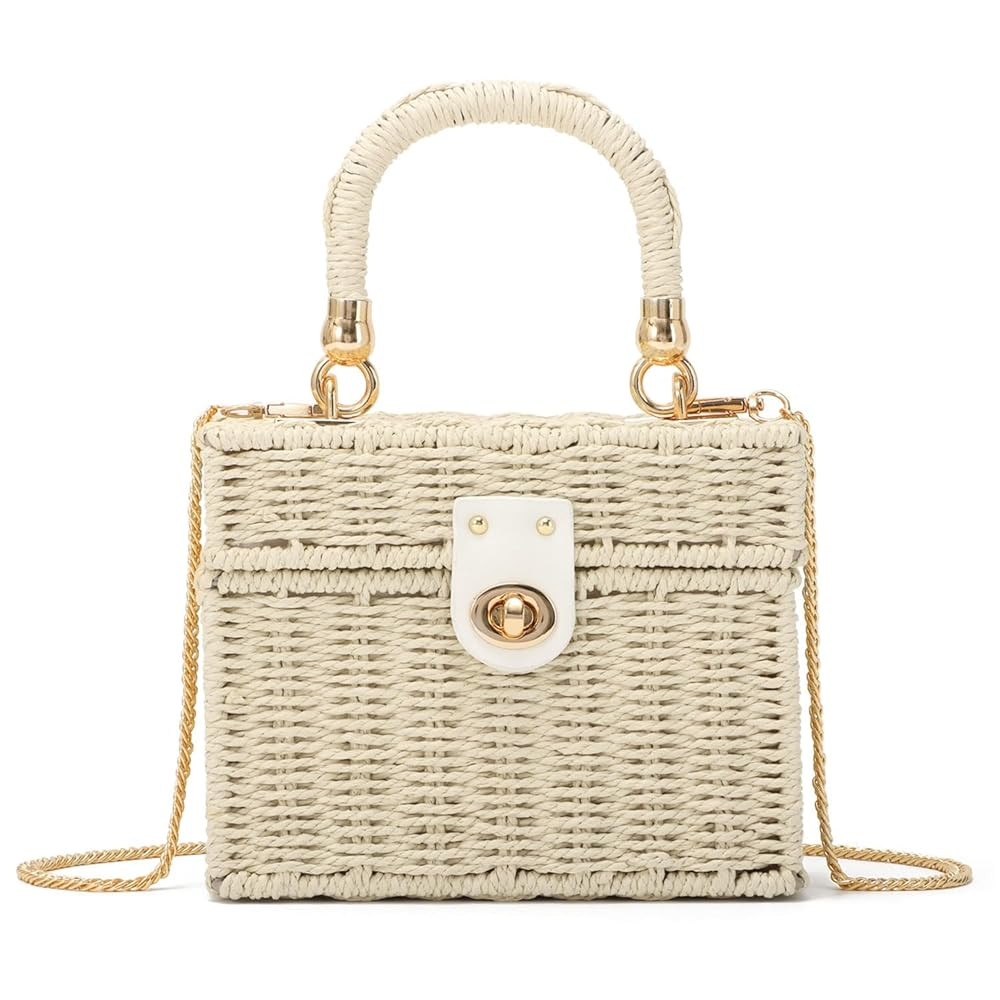 KUANG! Handwoven Rattan Bag for Women Woven Straw Square Crossbody Bag Vintage Basket Purse Beach... | Amazon (US)