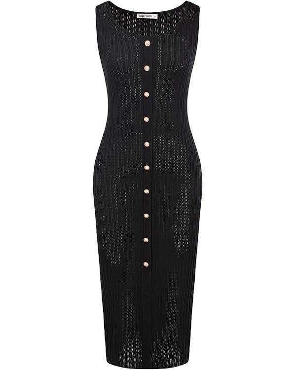 GRACE KARIN Womens 2024 Summer Striped Dress Sleeveless Knitted Midi Bodycon Dresses Tank Ribbed ... | Amazon (US)