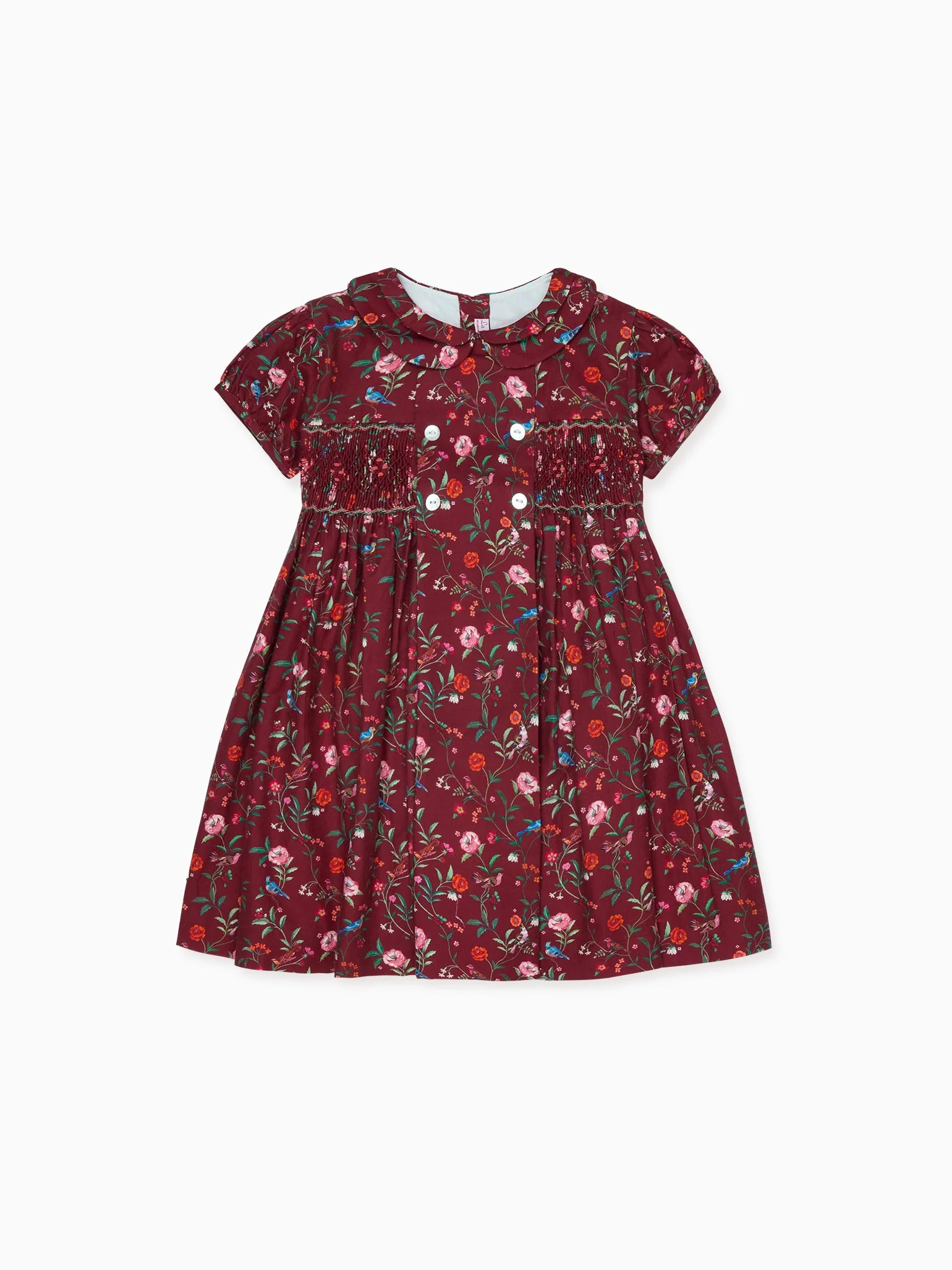 Burgundy Floral Arcadia Girl Hand-Smocked Dress | La Coqueta (US)