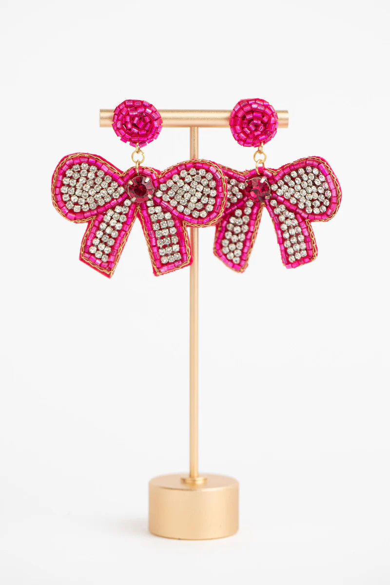 Bow Beaded Earrings- Fuchsia | Avara