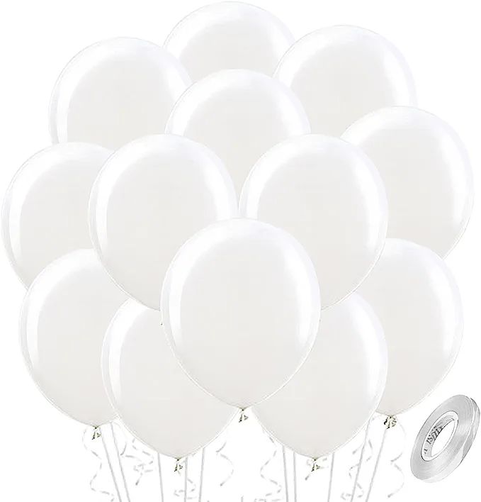 Amazon.com: White Balloons Latex Party Balloons, 100 Pack 12 inch Round Helium Balloons for White... | Amazon (US)