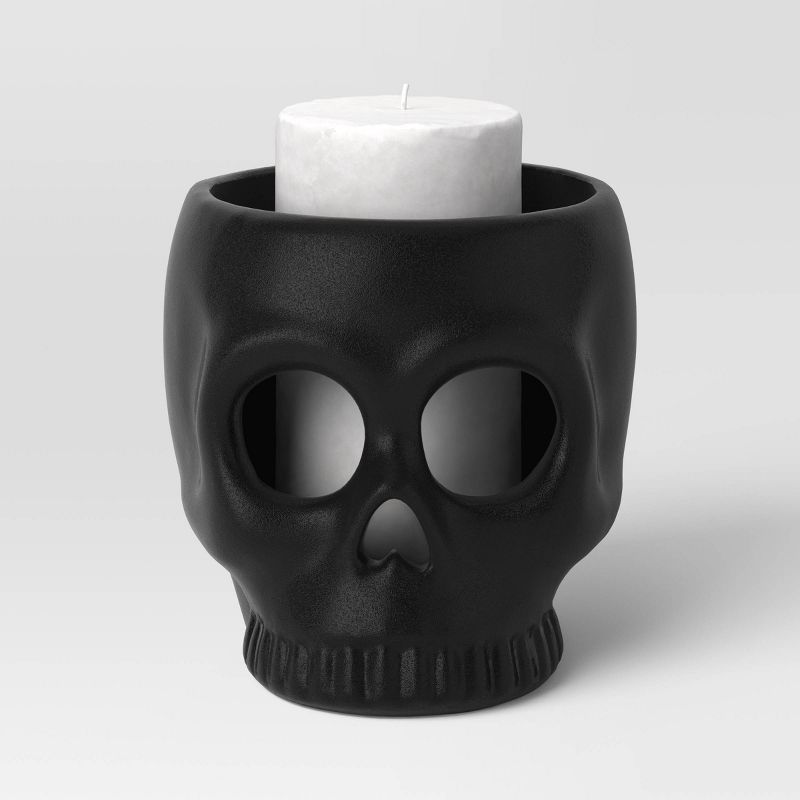 Small Ceramic Stoneware Skull Candle Holder with Reactive Glaze Black - Threshold™ | Target