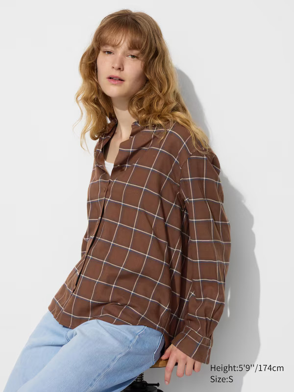Camicia Flanella Soft Colletto Aperto a Quadri | Uniqlo IT