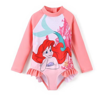 Disney Princess Kids Colorblock Summer One Piece Rash Guards Moana Green 8-9 | Target