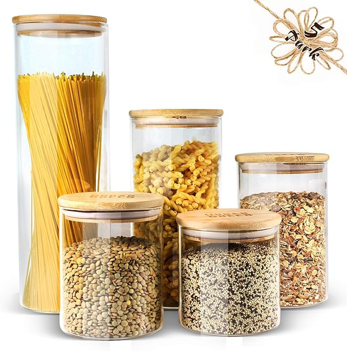 Glass Jars with Lids Urban Green, Glass Airtight canisters sets with bamboo lids, Glass Container... | Amazon (US)