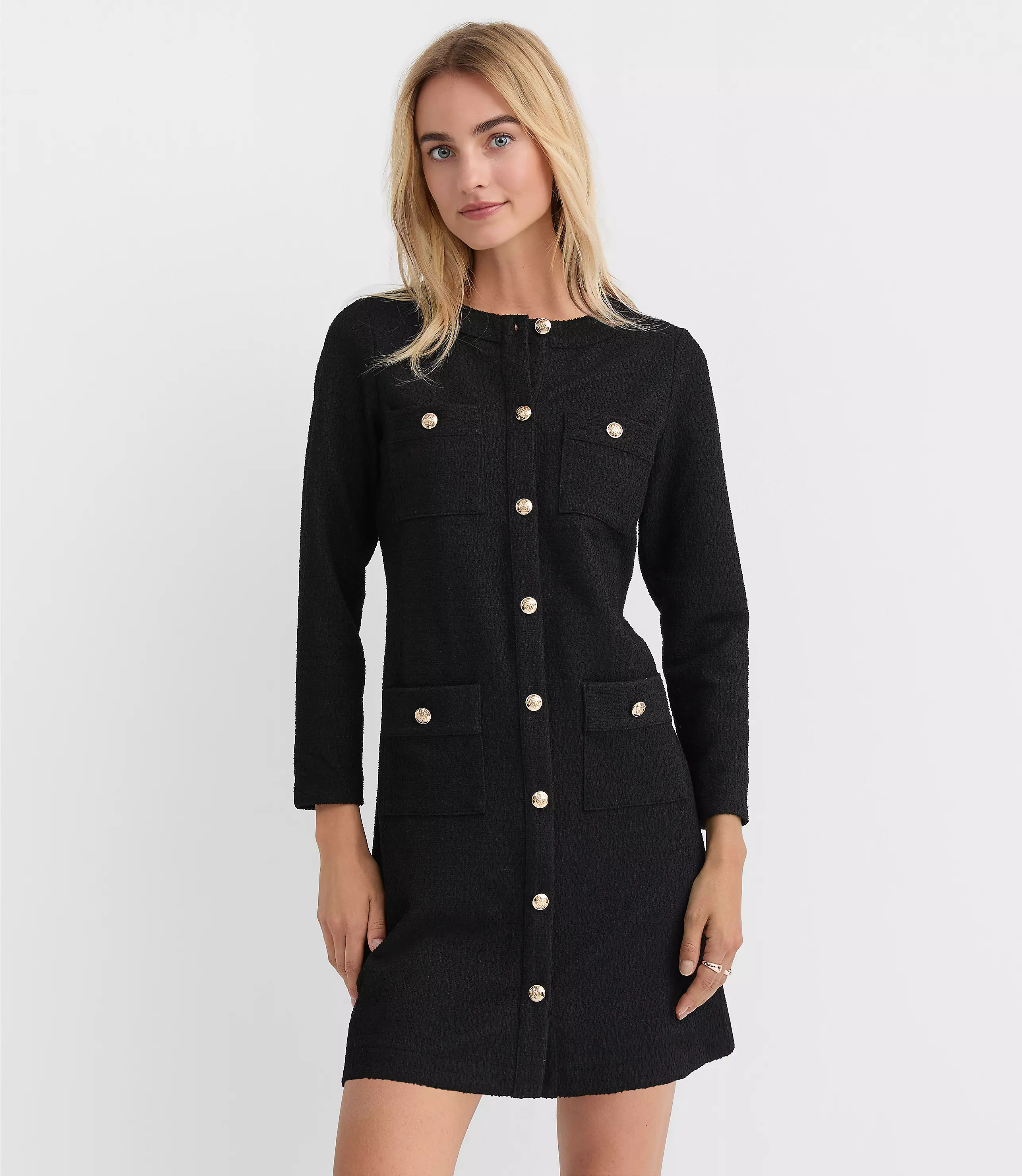 Tweed Button Mini Pocket Dress | LOFT