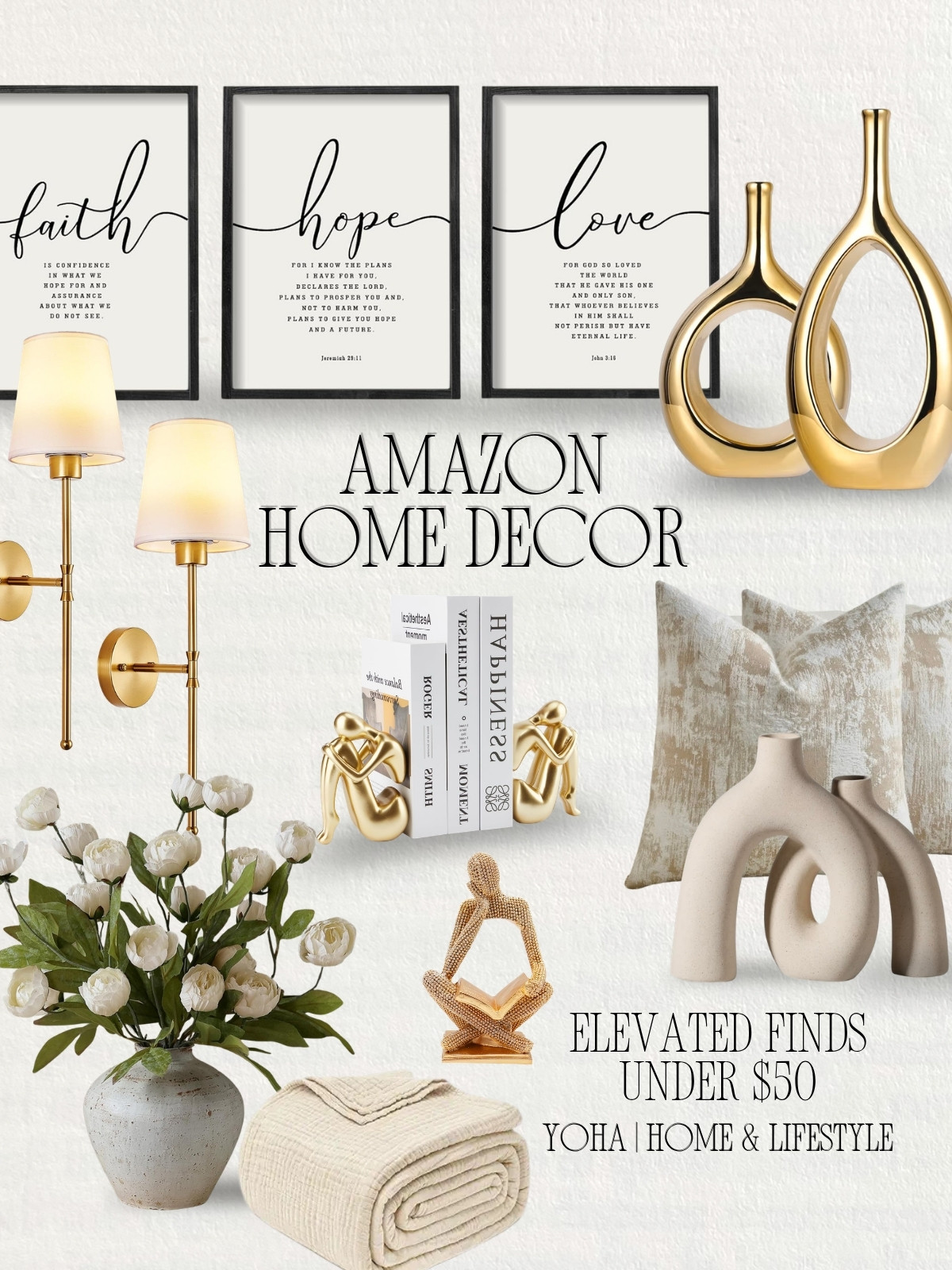 Upgrade your home with these luxury neutral home decor finds under $50. This curated Amazon collection includes modern vases, gold accents, wall art, cozy throw blankets, and elegant lighting to create a high-end look for less. Perfect for living rooms, bedrooms, and entryways, these affordable home essentials bring a clean, stylish, and timeless aesthetic to any space. Everything linked below for you! 

 #LTKHome #LTKSaleAlert
