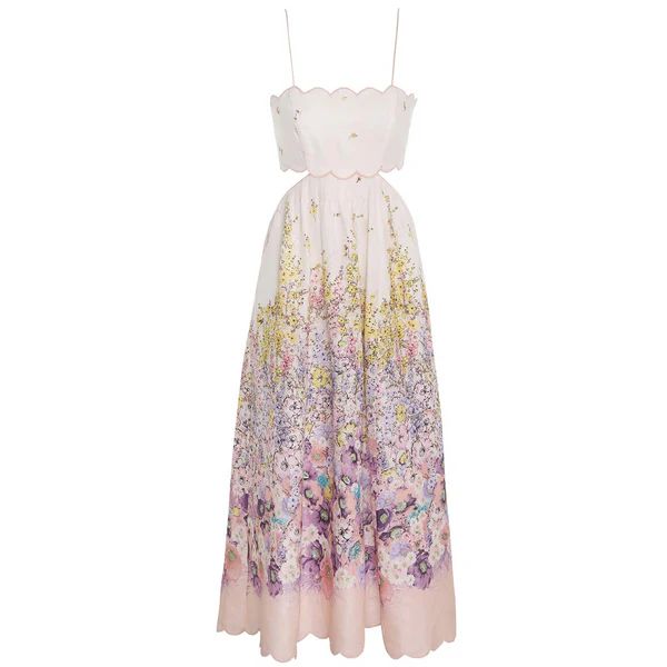 Jude Scallop Midi Dress, Peach Gradient Floral | The Avenue