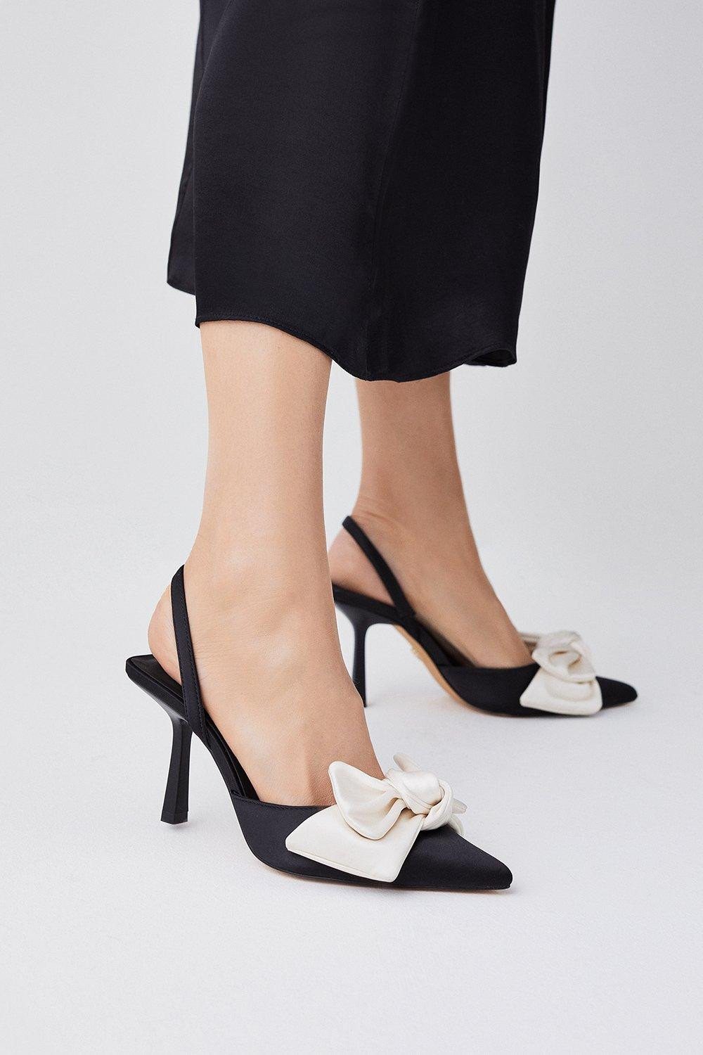 Satin Extreme Bow Slingback Court Heel | Karen Millen UK + IE + DE + NL