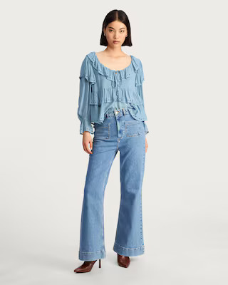 F&F Patch Pocket Flared Jeans  in Blue | Tesco F&F