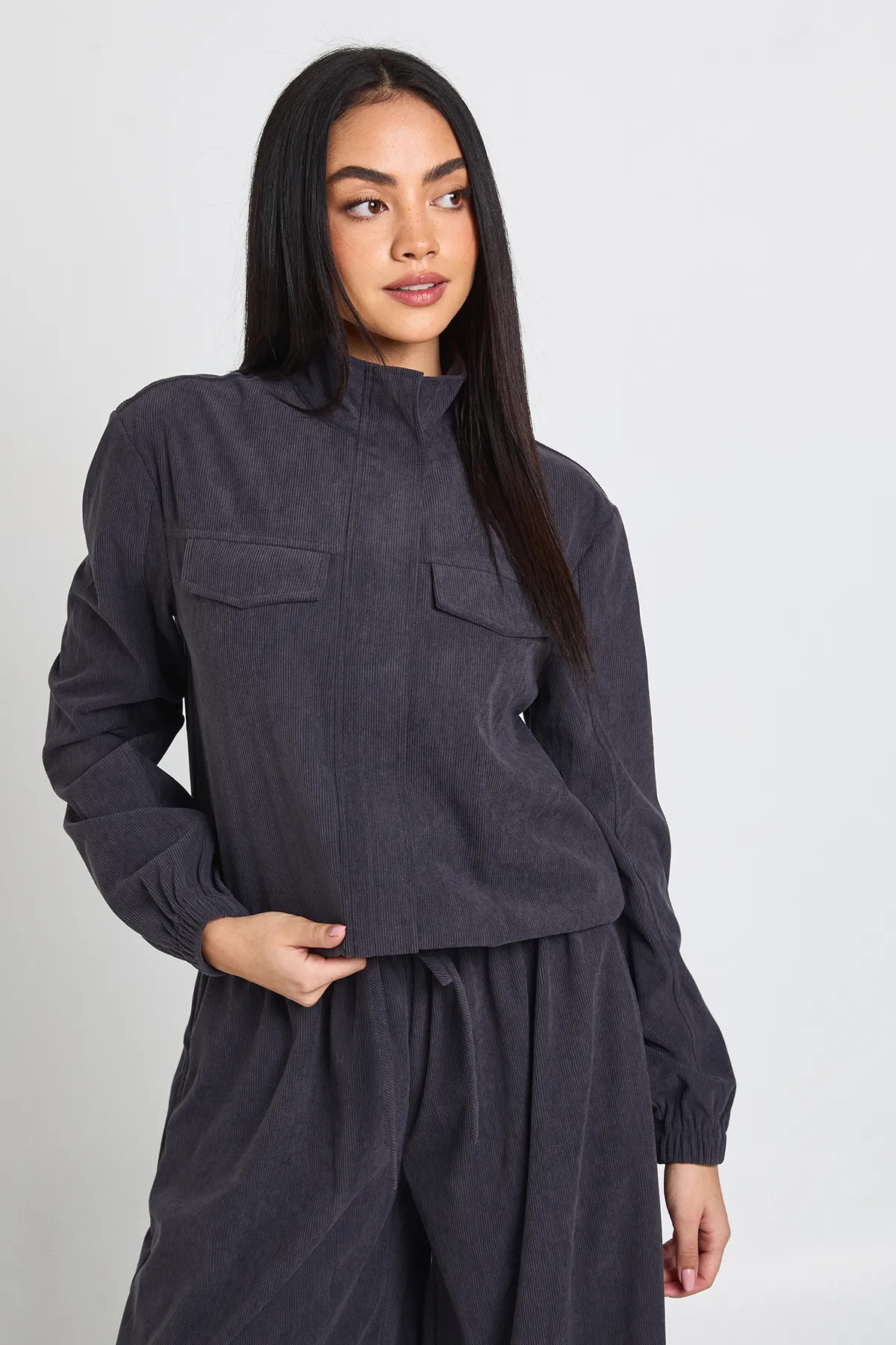 Tops | Cord Funnel Neck Tracksuit Top | boohoo | Boohoo.com (UK & IE)