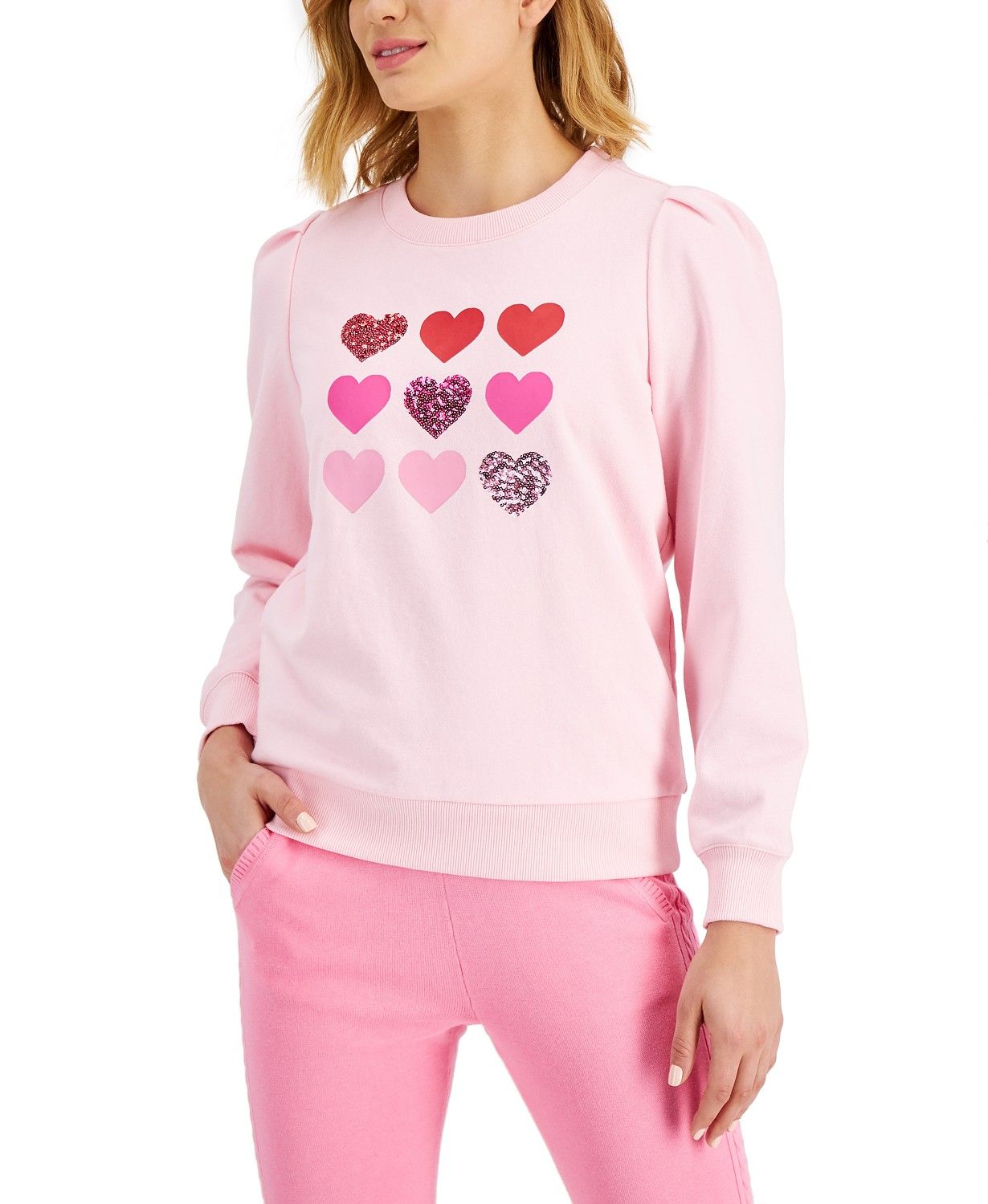 Charter Club Sequin-Embellished Heart-Graphic Sweatshirt, Created for Macy's & Reviews - Tops - W... | Macys (US)