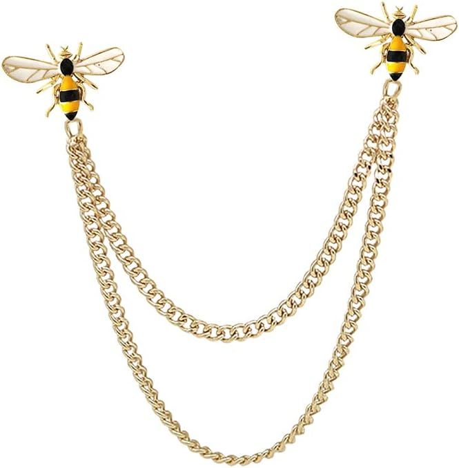 Cute Bee Long Chain Brooch Pin,Animal Insect Bee Chain Tassel Lapel Pin Enamel Bee Suit Pin Jewel... | Amazon (US)