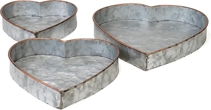 Red Co. Lovely Decorative Nesting Heart Trays, Galvanized Metal Storage Organizer Centerpiece Dé... | Amazon (US)