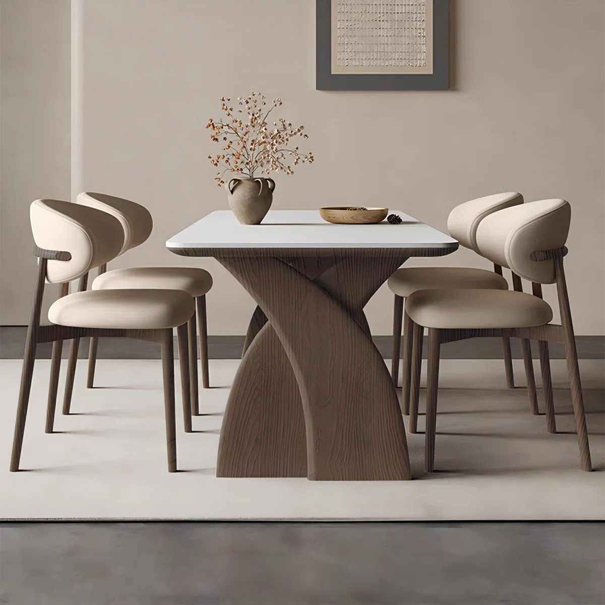 Sintered Stone Solid Wood Oak white and brown Dining Table and Chair Set,6-Chairs | Wayfair North America