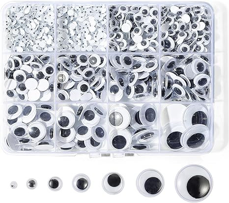Bflaae 764pcs Black Wiggle Googly Eyes Self Adhesive, 4mm 6mm 8mm 10mm 12mm 15mm 20mm Large and S... | Amazon (US)