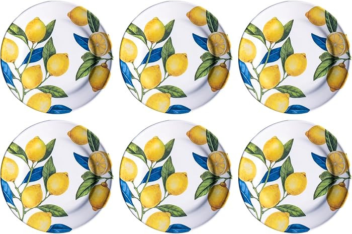 Lemon Orchard newWave Microwave Safe Premium Melamine Dinner Plate, Set of 6, 10.5" | Amazon (US)