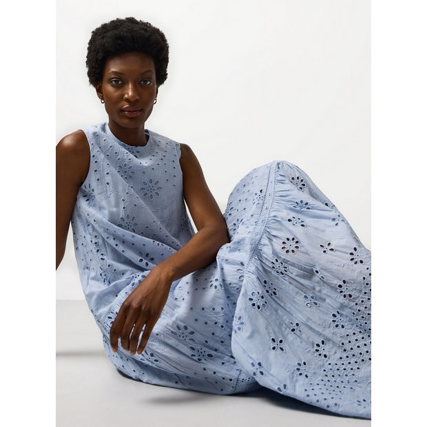 Light Blue Broderie Detail Sleeveless Smock Dress 14 | Tu Clothing